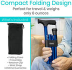 Vive Folding Cane - Foldable Walking Cane for Men, Women - Fold-up, Collapsible, Lightweight, Adjustable, Portable Hand Walking Stick - Balancing Mobility Aid - Sleek, Comfortable