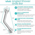 Vive Angled Shower Grab Bar (Supports 440lbs) - ADA Compliant Tub, Bathroom, Bathtub Safety Assist Rail for Handicap, Seniors, Elderly - 16in Grip Handle for Bath and Toilet - Brushed Nickel Finish