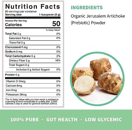 Sprout Living Organic Inulin with FOS Prebiotic Powder, Soluble Fiber for Leaky Gut, Bloating, Digestion, Feed Friendly Bacteria (Probiotics), 1 Scoop Daily, 1 lb (90 Servings)