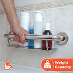 HEALTHCRAFT Plus 2-in-1 Shampoo Shelf and Decorative Grab Bar (16 Inch), ADA Compliant Bathroom Safety Grab Bar for Seniors, Wall-Mounted, Supports Up to 500 lbs in Chrome