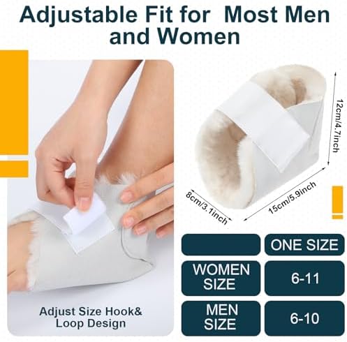 1 Pcs Heel Protector for Pressure Sores Boot Sheepskin Heel Pad Soft Foot Cushions Pad Adjustable Foot Pillows with Securing Strap for Protect Feet Ankle Pressure Bed Sores(Creamy White)