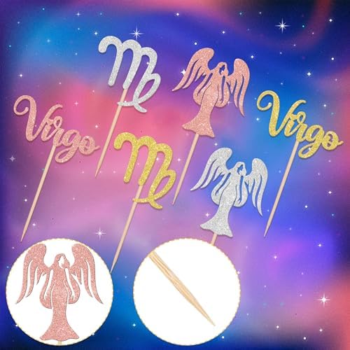 24 PCS Virgo Cupcake Toppers Glitter 12 Constellation Virgo Cupcake Picks August September Birthday Cake Decorations for Horoscope Astrology Birthday Party Cake Decorations Supplies Multi
