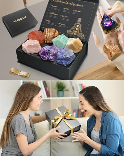 Chakras Crystals and Healing Stones Set with Worry Stones - 7 Chakra Stones, (2-2.5 in) Large Real Raw Crystals Positive Energy for Spiritual Meditation, Birthday Gifts for Women, Valentine's Day Gift