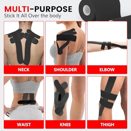 3 Rolls Kinesiology Tape, 4 inch x 14.8 Feet Waterproof Athletic Tape, Uncut Kinetic Tape, Elastic Muscle Tape, Sports Tape, Knee Tape for Exercise and Daily Use - Black