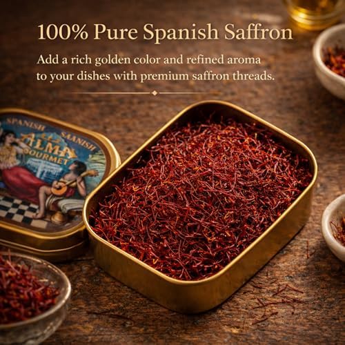 Alma Gourmet Spanish Saffron Threads 2g (0.07 oz) - 100% Pure Natural Saffron Spice, Premium Dried Saffron Strands for Cooking, Real Spanish Saffron from Spain
