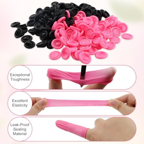 200Pcs Silicone Finger Cots Medium Finger Gloves Disposable Fingertips Protective Finger Covers Protectors for Electronic Repair, Handmade, Industrial Apply, Black & Pink