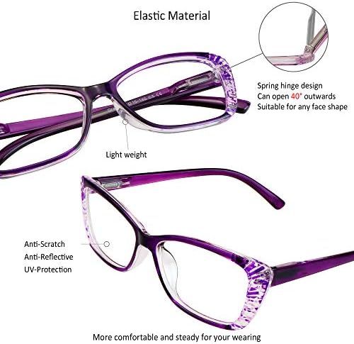 VisionGlobal 5 Pairs Reading Glasses with Spring Hinge, Blue Light Blocking Glasses for Women/Men