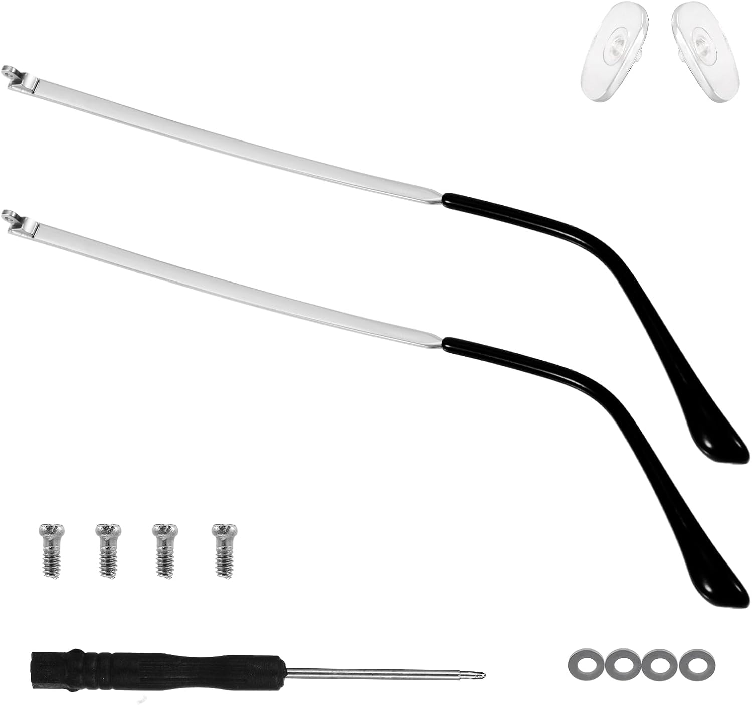 1 Pair Glasses Repair Kit with Screws Arm Replacement Sunglass Parts Arms Screw Glass Screwdriver Eyeglass Legs Temples(Silver)