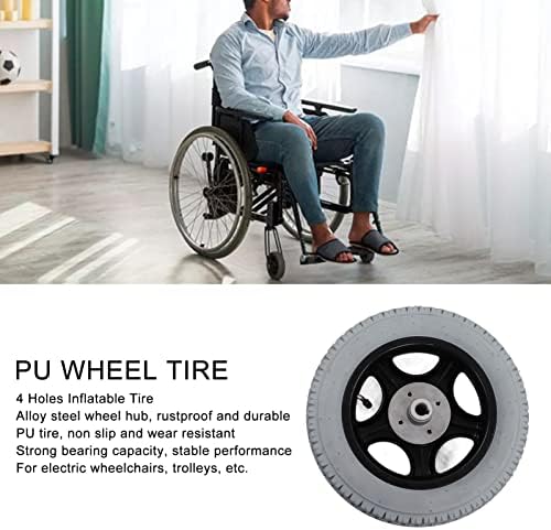 Wheelchair Wheels Assembly, 0mm / 12.6in Inflatable Wheel, 4 Hole Alloy Steel Hub Disabled Vehicle Rear Tyre for Electric Wheelchairs and Trolleys
