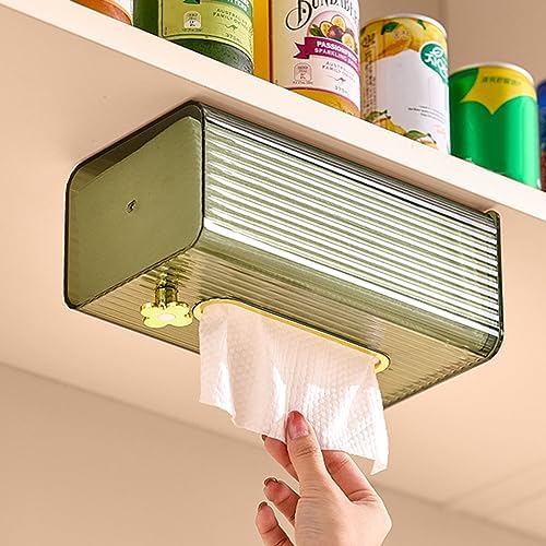 Tissue Box Holder Wall Mounted, Damage-Free Adhesive, Clear Tissue Box Holder for Bathroom, Kitchen, and Living Room, Plastic Decorative Tissue Box Home Decor Translucent Green