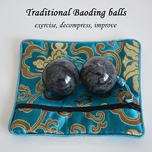 Baoding Balls Grey-black Marble Chinese Exercise Health Massage Stress Relieve Relax Fingers Zen Tai Chi Ball Therapy Trainer Arthritis Thumb Massager for Hands (1.4 inches, Grey-black with bag)