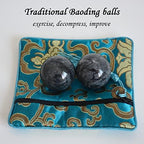 Baoding Balls Grey-black Marble Chinese Exercise Health Massage Stress Relieve Relax Fingers Zen Tai Chi Ball Therapy Trainer Arthritis Thumb Massager for Hands (1.4 inches, Grey-black with bag)