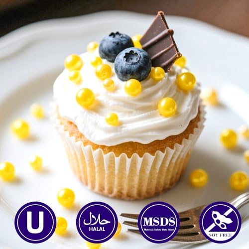 Dazzjoy Edible Pearls, Yellow Pearl Sugar Sprinkles, 130g/4.58oz, Yellow Ball Pearls for Cake Decorating, Cupcake Toppers, Baking Cake Decoration, Easter Party Holiday Supplies