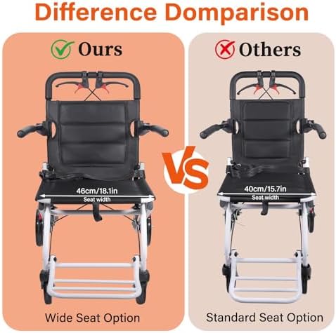 Lightweight Foldable Transport Wheelchair for Adults, 18.1” Wide Seat (Upgraded from 15.7”), Easy Folding, Travel-Friendly Design, Daily Assistance & Caregiver Convenience, Folding Chair