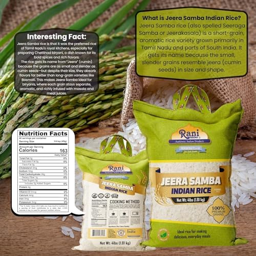 Rani Jeera Samba Indian Rice 64oz (4lbs) 1.81kg Cloth Bag ~ All Natural | Gluten Friendly | Vegan | Kosher | Export Quality | Indian Origin