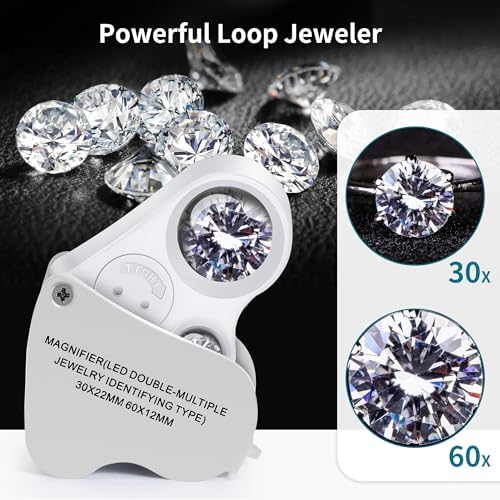 JARLINK 3 Pack Jewelers Loupe, 30X 60X 90X Illuminated Jewelers Eye Magnifier and Magnifying Glass Loop with UV Black Light and Bright LED Light for Gems, Jewelry, Diamond, Coins, Stamps