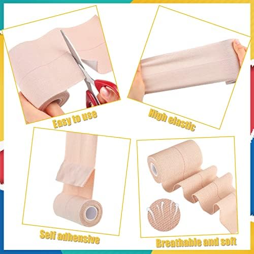 4 Rolls Elastic Tape Adhesive Elastic Tape Self Adhesive Bandage Wrap Flexible Stretch Bandages for Sports Ankle, Knee and Wrist Sprains Animal Pets, 5 Yard (4 Inch in Width)