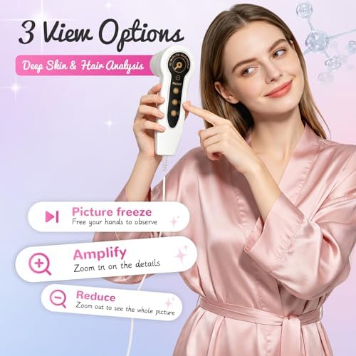 Skin Hair Analyze, Scalp Analysis Machine, 5 Inch LCD Screen Rechargeable Digital Scanner for Skin & Hair Analysis, 50x/200x DualHeads, Digital Scalp Health Detection Use for Home and Salon