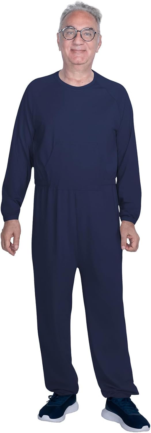 Adaptive Men's Security Back-Zip Jumpsuit - Easy Care Romper for Elderly & Limited Mobility