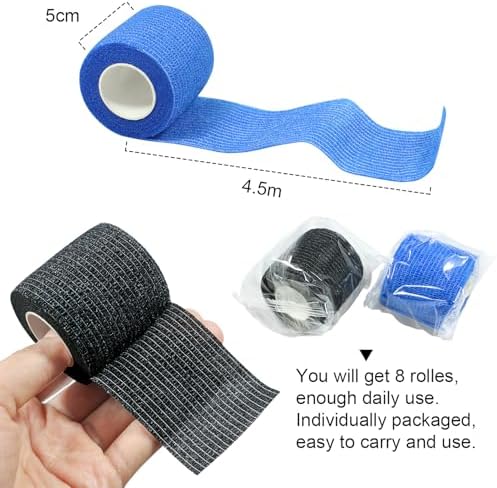 Self Adherent Wrap Bandages Self Adhering Cohesive Tape Elastic Athletic Sports Tape for Sports Sprain Swelling and Soreness on Wrist and Ankle 8PCS 2 in X 14.7 ft (Black)