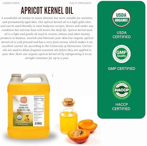 1 Gallon USDA Organic Cold Pressed Unrefined Apricot Kernel Oil
