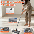 3 in 1 Floor Scrub Brush,Floor Scrubber with Squeegee and Tweezer, Push Broom with Long Handle,Heavy-Duty Stiff 90° Bristle Broom for Patio,Shower, Garage,Deck,Tile, Concrete & Wood Surface