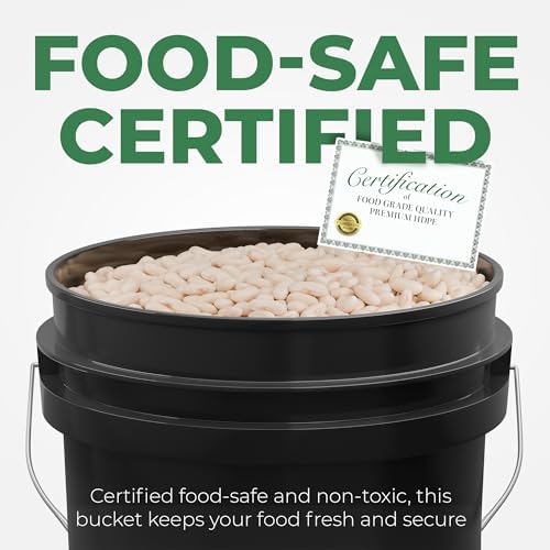EconoHome 5-Gallon Black Bucket Pail Container with Lid | Metal Handles with Plastic Grip for Easy Carrying | Easy Stack and Store | Heavy-Duty Extra Durable | Food Grade | BPA Free - 1 Pack