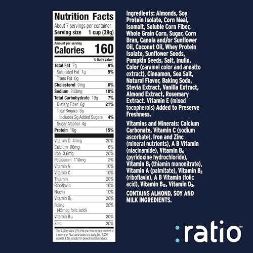 Ratio Trio Vanilla Almond Crunch Cereal, 10g Protein, Keto Friendly, 10.4 oz