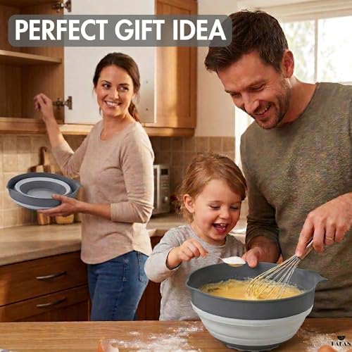 Hakan Collapsible Mixing Bowl 3.4 QT | Foldable Dish Tub, BPA Free Plastic | Multipurpose Kitchen, Camping and RV Essentials | Round Lightweight Wash Basin | Salad Bowl, 3.25 L (Gray)