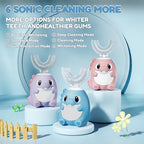 Kids Electric U Shaped Toothbrush,Kids Dinosaur Sonic Automatic Toothbrush with 5 Soft Brush Head 6 Cleaning Modes Full Mouth 360° Cleaning - Age2-15 Blue