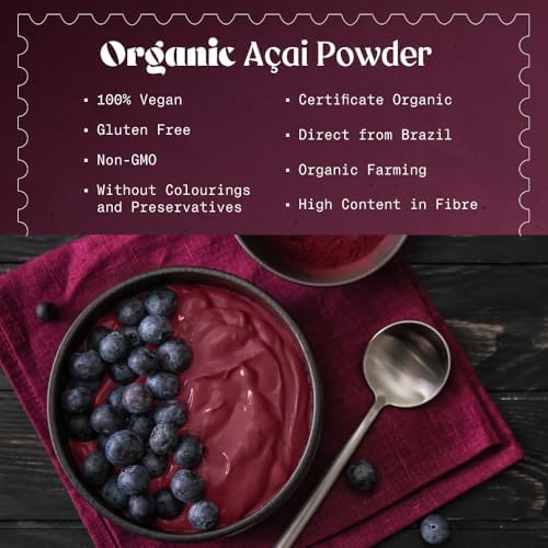 NaturaleBio Acai Powder Organic 4oz - Freeze Dried - Pure Organic Acai Berry Powder (Freeze-Dried) from Brazil, Dried, Raw Food and Extract of Pulp of Acai Berry Fruit