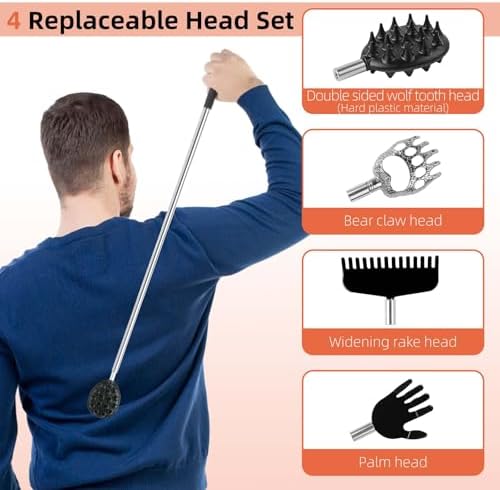 WOVTE Extendable Back Scratcher for Men Women with 4PCS Detachable Heads, Stocking Stuffers for Men Adults, Anniversary Mothers Day Fathers Day Birthday Gifts for Men Dad Mom, Easter Basket Stuffers