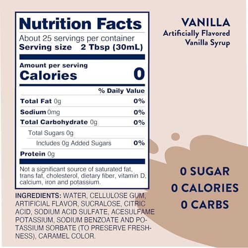 Jordan's Skinny Mixes Sugar Free Coffee Syrup, Vanilla Coffee Flavoring Syrup, Zero Calorie Drink Mix, Lattes, Baking, Protein Shake or Cocktail, Dairy & Gluten Free, Kosher, 25.4 Fl Oz