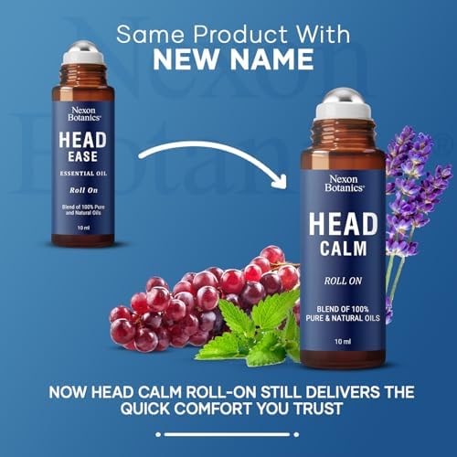 Head Calm Essential Oil Roll-On 10 ml - Soothing Blend of Pure & Natural Essential Oils - Roller Ball for Migraine & Headache Relief - Nexon Botanics
