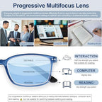 EASY READ TR90 Progressive Multifocal Reading Glasses for Men,Rectangular Blue Light Blocking Readers with Spring Hinge