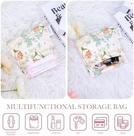 DGAZ Sanitary Napkin Storage Bag, Period Bag for Teen Aged Girls, Portable Period Bag for Panty Liners/Menstrual Cup/Small Tampons，Mini Makeup Bag for Purse(Orchid Grass)
