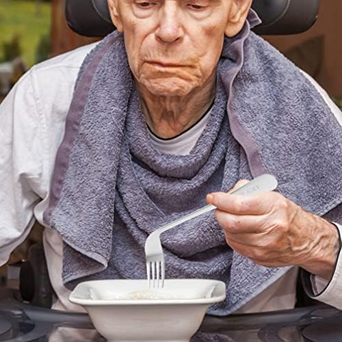 Left Handed Adaptive Utensils Set Angled Spoon and Fork Stainless Steel Curved Silverware for Elderly Self Feeding and Bedridden Assistance