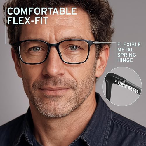 NOVIVON Active‑Fit Reading Glasses for Men - Blue Light & UV Protective Readers with Bonus Case & Cloth
