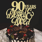 Sparkling 90 Years Blessed & Loved Cake Topper - 90th Birthday, 90th Wedding Anniversary, Wedding/Anniversary Party Decorating supplies.