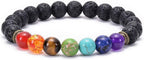GelConnie Lava Rock Chakra Bracelet 7 Chakra 8mm Natural Stone Healing Bracelet Stress Relief Yoga Beads Anxiety Bracelet Aromatherapy Essential Oil Diffuser Bracelet Bangle