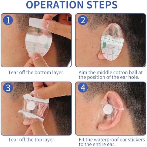 60 Waterproof Ear Stickers for Swimming, Surfing, Snorkeling and More - Protective Ear Plugs with Cotton