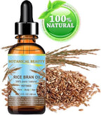 Botanical Beauty RICE BRAN OIL 100% Pure Natural Refined Undiluted Cold Pressed Carrier Oil for Face, Skin, Body, Hair, Massage, Nails. (2 Fl Oz)
