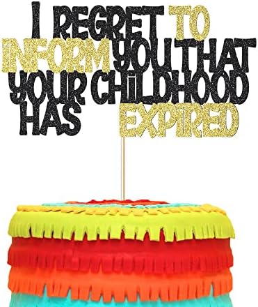18th Black Glitter Cake Topper I regret to inform you that your childhood has expired You're an Adult Birthday Cake Party Add-In (1)