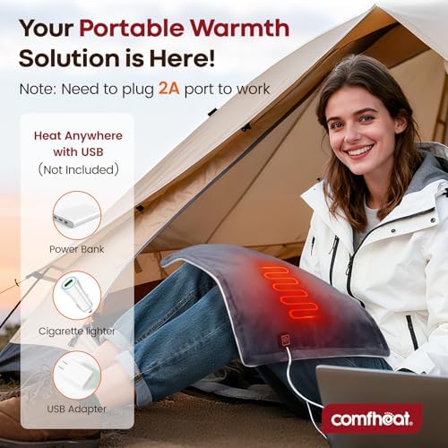 USB Heating Pad for Travel Warmth Outdoors, 5V Small Heated Pad FSA Eligible HSA Non-Rechargeable Heat Therapy for Pain Relief Abdomen Cramps, 3 Heat Settings & Auto Off (16"x 12") Gray