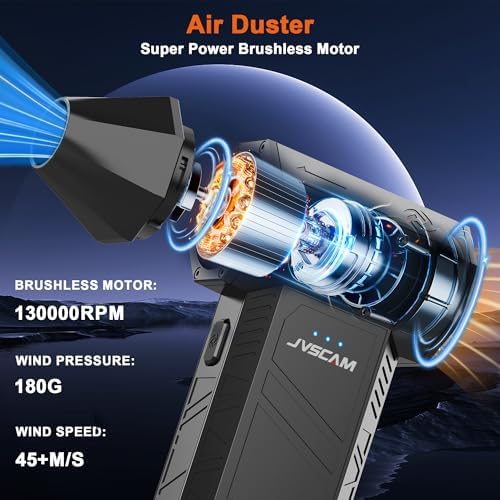 JVSCAM X3 Compressed Air Duster - Electric Air Duster with Brushless Motor,3 Gear Adjustable - Mini Air Blower- Rechargeable Air Duster for PC, Keyboard, Car,Outdoors,Home,Snow and Leaves Clearing