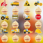 48 Pack Construction Cupcake Toppers Stop Sign Dump Truck Excavator Tractor Cupcake Picks for Kids Construction Vehicles Theme Party Baby Shower Birthday Party Decoration Supplies