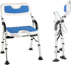 DEWEL Foldable Shower Chair for Elderly and Disabled, Folding Shower Seat with Armrests and Back Height Adjustable, Aluminum Alloy Bath Seat for Inside Shower, 330lbs Capacity (Blue)