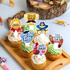 36pcs Happy Fathers Day Cupcake Toppers, Best Dad, I Love My Dad Cupcake Picks with Beard Tie Signs for Happy Father's Day Party Cupcake Decorations