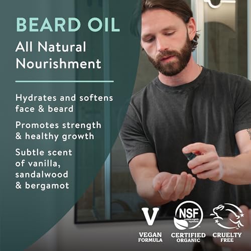 Badger Beard Grooming Kit, Organic Beard Oil Bottle + Organic Beard Balm Tin, Subtle Masculine Scent, Organic Mens Beard Care for Healthy Beard Growth, 2-Pack