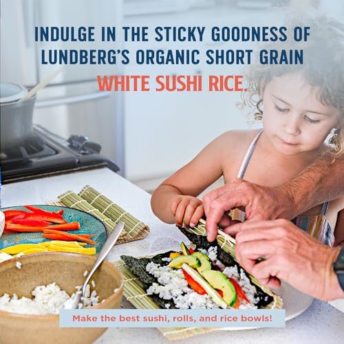 Lundberg Organic Sushi Rice, Bulk, Sticky White Japanese-Style Short Grains, Responsibly Grown in California, 25 Lbs